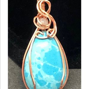 💙💍 lab created Caribbean larimar with shimmer stone in natural copper wire